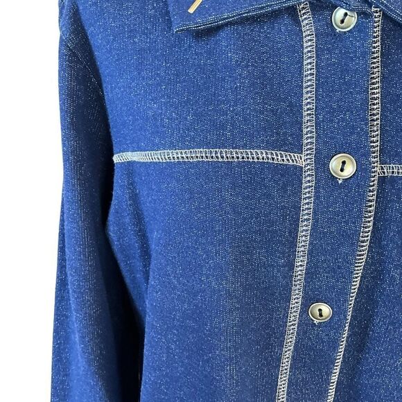 JUST Because Clothing Co Woman's Knit Jacket Size Small Navy Blue - Picture 3 of 14